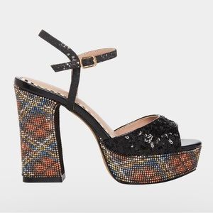 Betsey Johnson Alaia Black Plaid Heels Size 7.5
